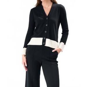 NEW CASHMERE CLOUDS two-tone button cashmere cardigan in black/ivory